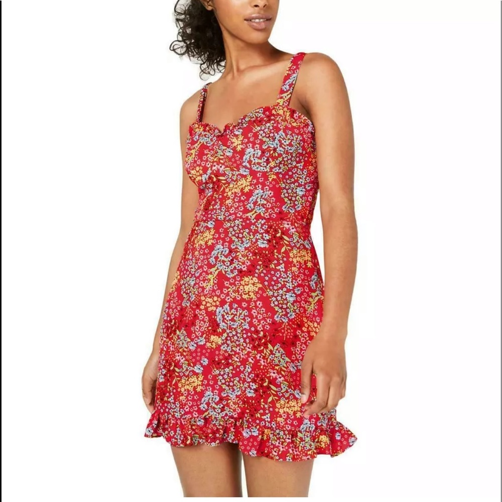B. Darlin Red Sheath Ditsy Ruffle Smocked Dress